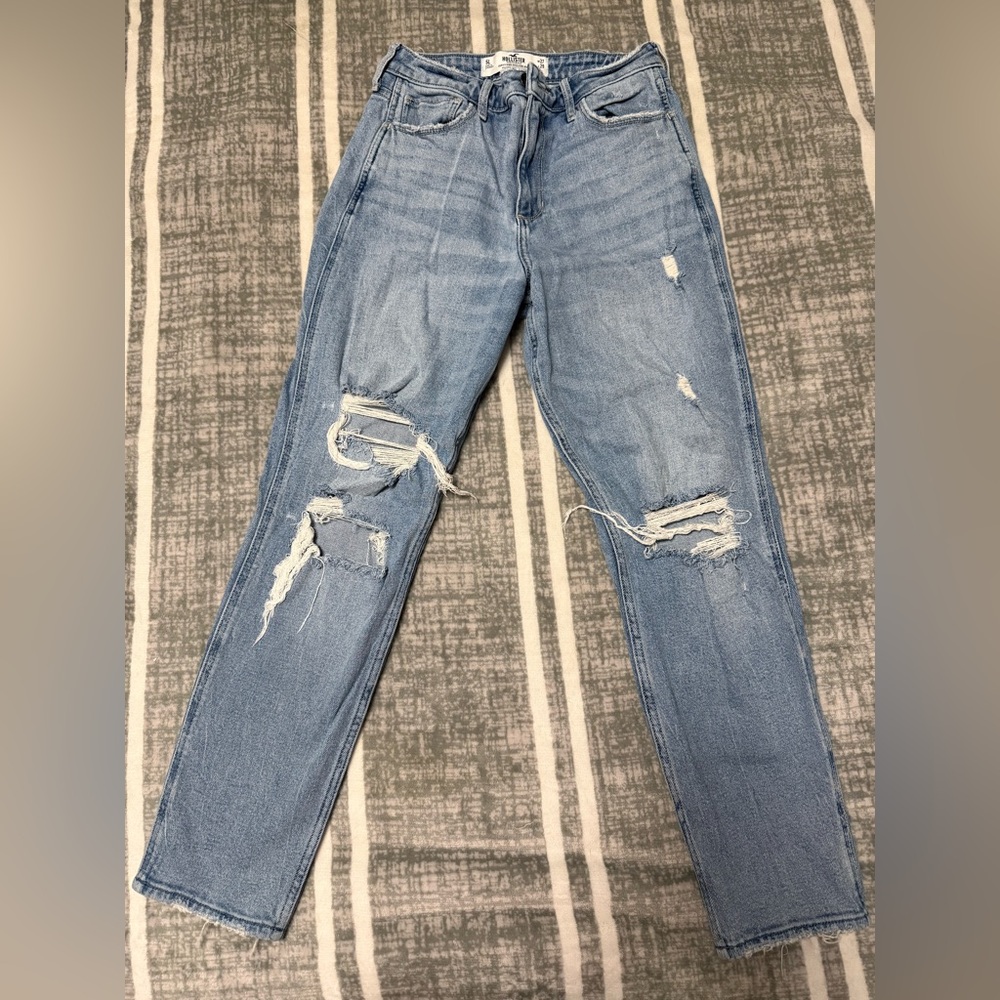 Hollister Light Blue Distressed Mom Jeans